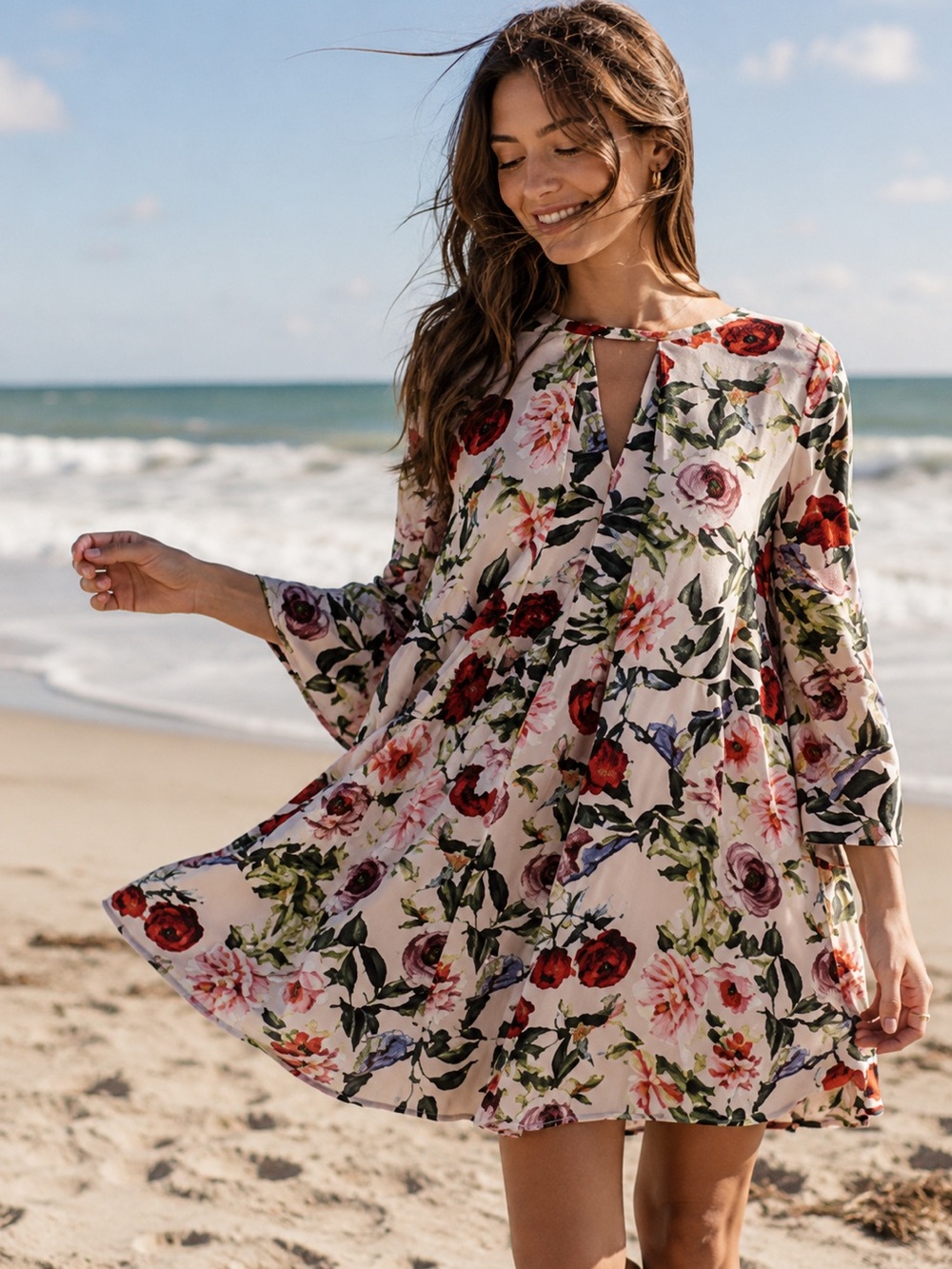 Umgee Floral Babydoll Swing Tunic Dress 
. Size Medium